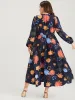 Floral Button Split Lantern Sleeve Pocket Flutter Wrap Maxi Dress sold by Bloomchic