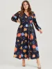 Floral Button Split Lantern Sleeve Pocket Flutter Wrap Maxi Dress sold by Bloomchic
