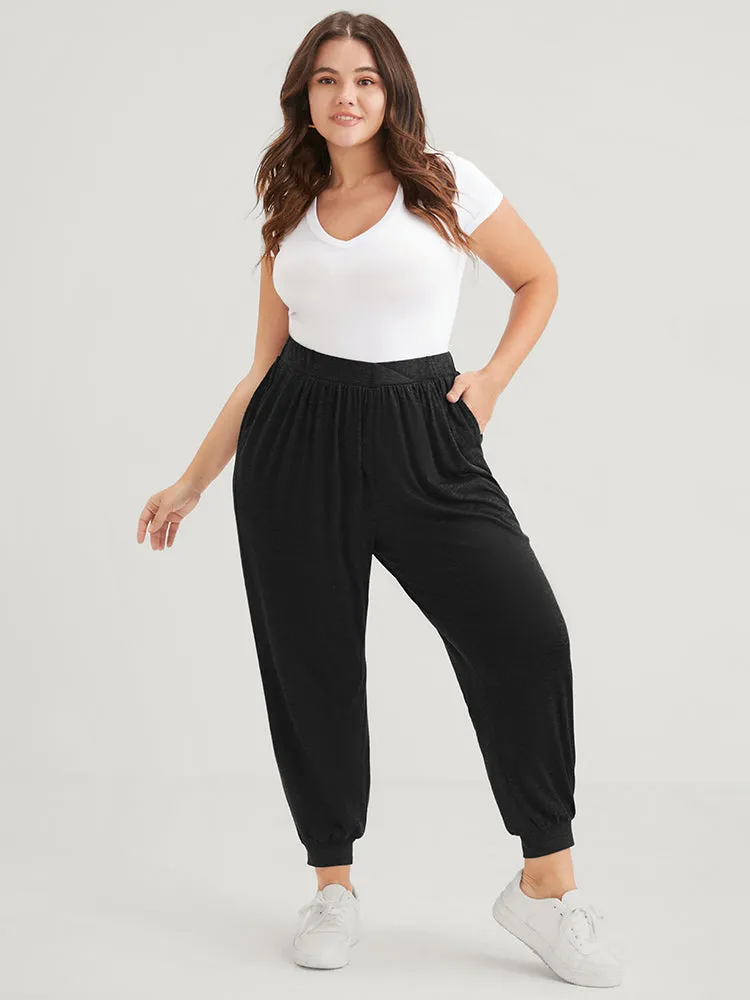 Solid Gathered Elastic Waist Pocket Pants sold by Bloomchic