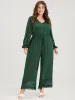 Plain Pocket Button Lantern Sleeve Lace Hem Tie Jumpsuit sold by Bloomchic