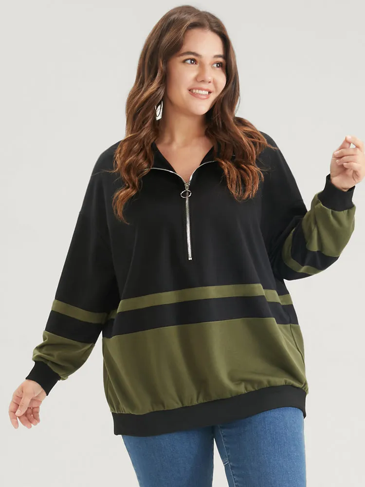 Colorblock Contrast Zipper Lapel Collar Sweatshirt sold by Bloomchic product image thumbnail 4