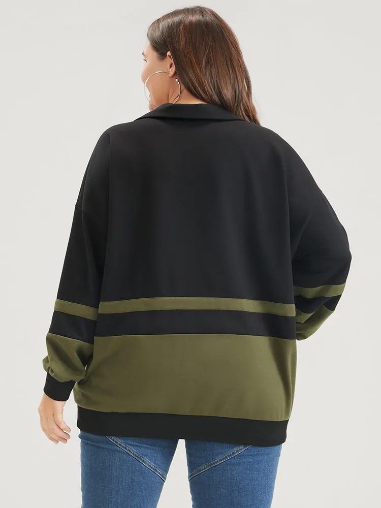 Colorblock Contrast Zipper Lapel Collar Sweatshirt sold by Bloomchic product image thumbnail 5