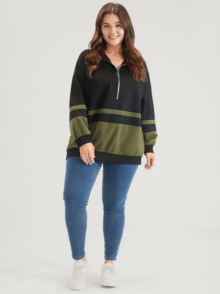 Colorblock Contrast Zipper Lapel Collar Sweatshirt sold by Bloomchic product image thumbnail 2