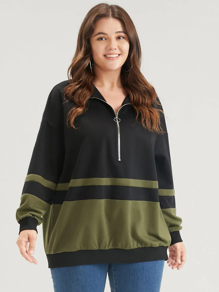 Colorblock Contrast Zipper Lapel Collar Sweatshirt sold by Bloomchic product image thumbnail 3