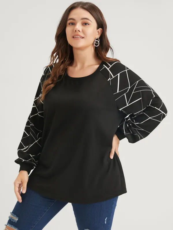 Geometric Raglan Sleeve Round Neck Sweatshirt sold by Bloomchic