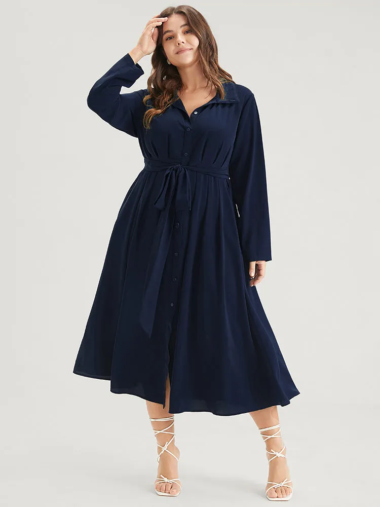 Solid Button Pocket Flutter Knotted Shirt Collar Midi Dress sold by Bloomchic product image thumbnail 4