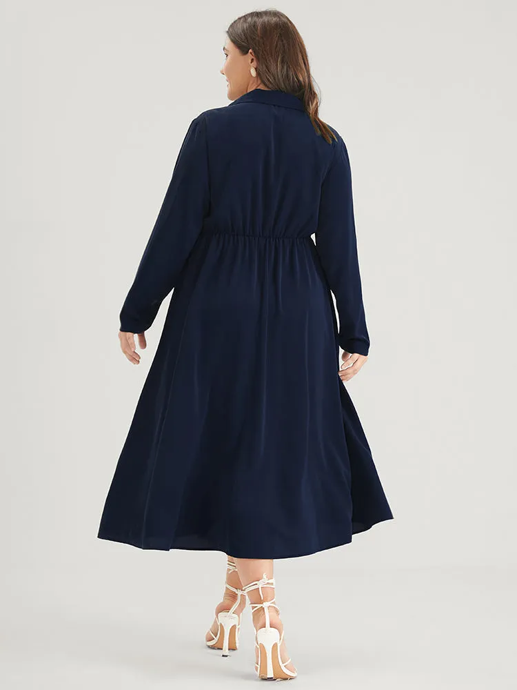 Solid Button Pocket Flutter Knotted Shirt Collar Midi Dress sold by Bloomchic product image thumbnail 2