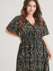 Ditsy Floral Elastic Waist Button Ruffle Pocket Wrap Midi Dress sold by Bloomchic