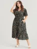 Ditsy Floral Elastic Waist Button Ruffle Pocket Wrap Midi Dress sold by Bloomchic