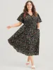Ditsy Floral Elastic Waist Button Ruffle Pocket Wrap Midi Dress sold by Bloomchic