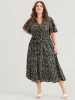 Ditsy Floral Elastic Waist Button Ruffle Pocket Wrap Midi Dress sold by Bloomchic