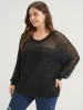 Solid Round Neck Mesh Patchwork Drop Shoulder Sweatshirt sold by Bloomchic