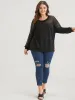 Solid Round Neck Mesh Patchwork Drop Shoulder Sweatshirt sold by Bloomchic