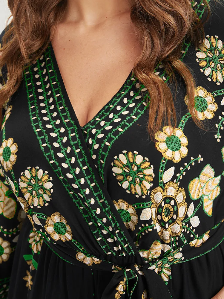 Random Floral Print Elastic Waist Pocket Belted Wrap Jumpsuit sold by Bloomchic product image thumbnail 5