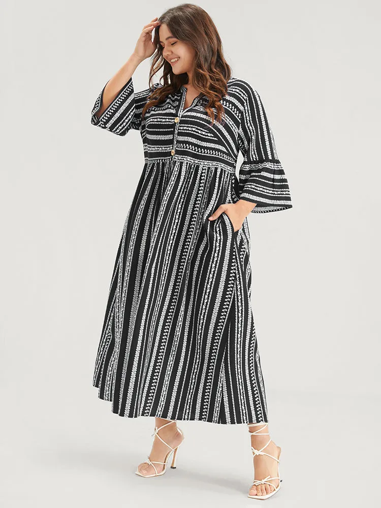Striped Ruffles Button Pocket Bell Sleeve Maxi Dress sold by Bloomchic product image thumbnail 3