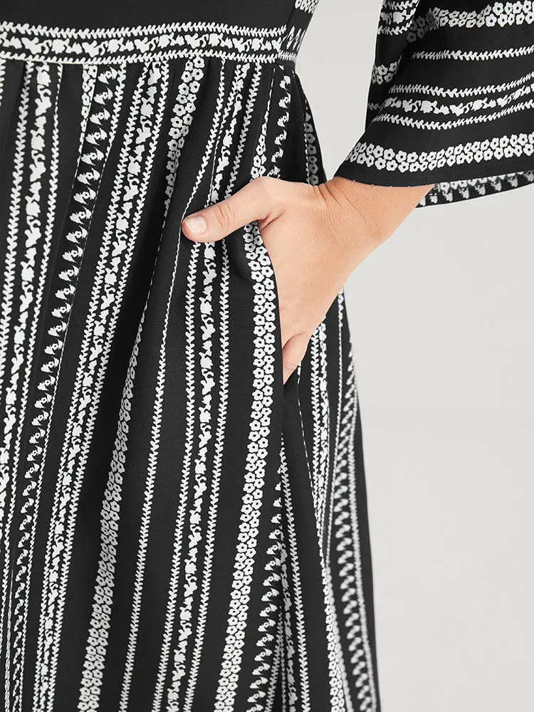 Striped Ruffles Button Pocket Bell Sleeve Maxi Dress sold by Bloomchic product image thumbnail 4