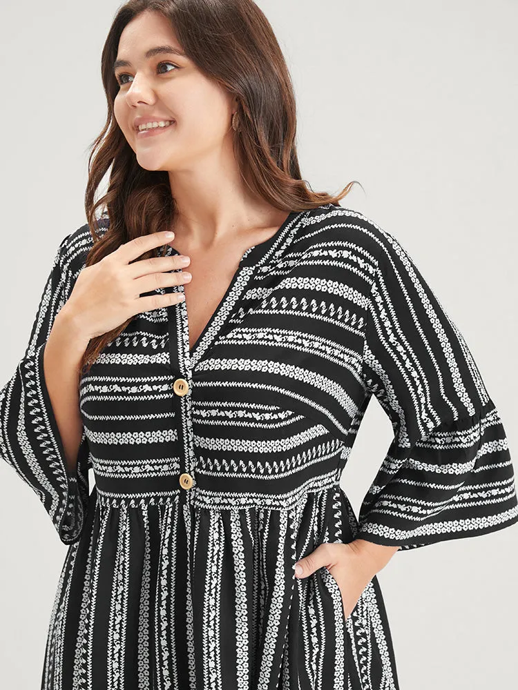 Striped Ruffles Button Pocket Bell Sleeve Maxi Dress sold by Bloomchic product image thumbnail 5