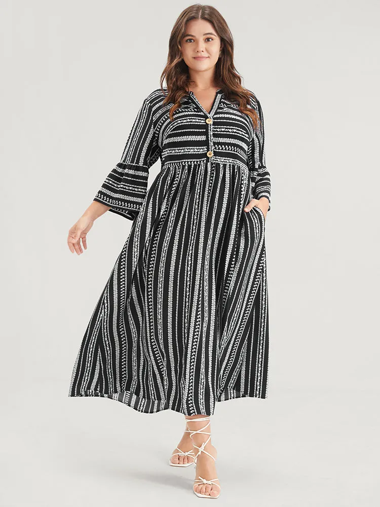 Striped Ruffles Button Pocket Bell Sleeve Maxi Dress sold by Bloomchic product image thumbnail 2