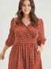 Button Pocket Ruffles Lantern Sleeve Shirred Wrap Polka Dot Dress sold by Bloomchic