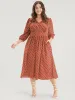 Button Pocket Ruffles Lantern Sleeve Shirred Wrap Polka Dot Dress sold by Bloomchic