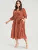 Button Pocket Ruffles Lantern Sleeve Shirred Wrap Polka Dot Dress sold by Bloomchic