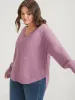 Plain Solid Split Arc Hem V Neck Sweater sold by Bloomchic
