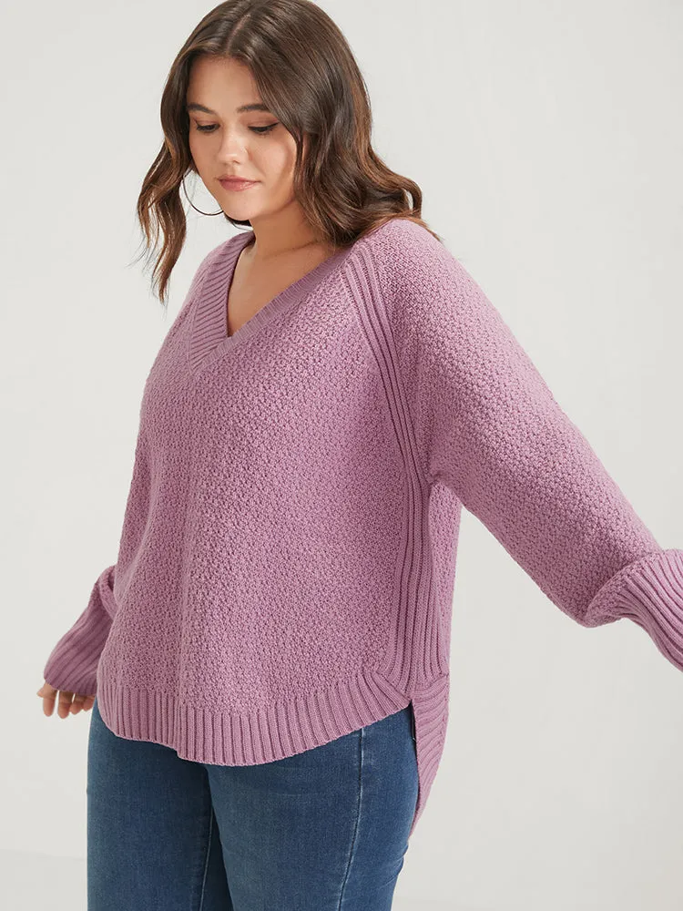 Plain Solid Split Arc Hem V Neck Sweater sold by Bloomchic product image thumbnail 3