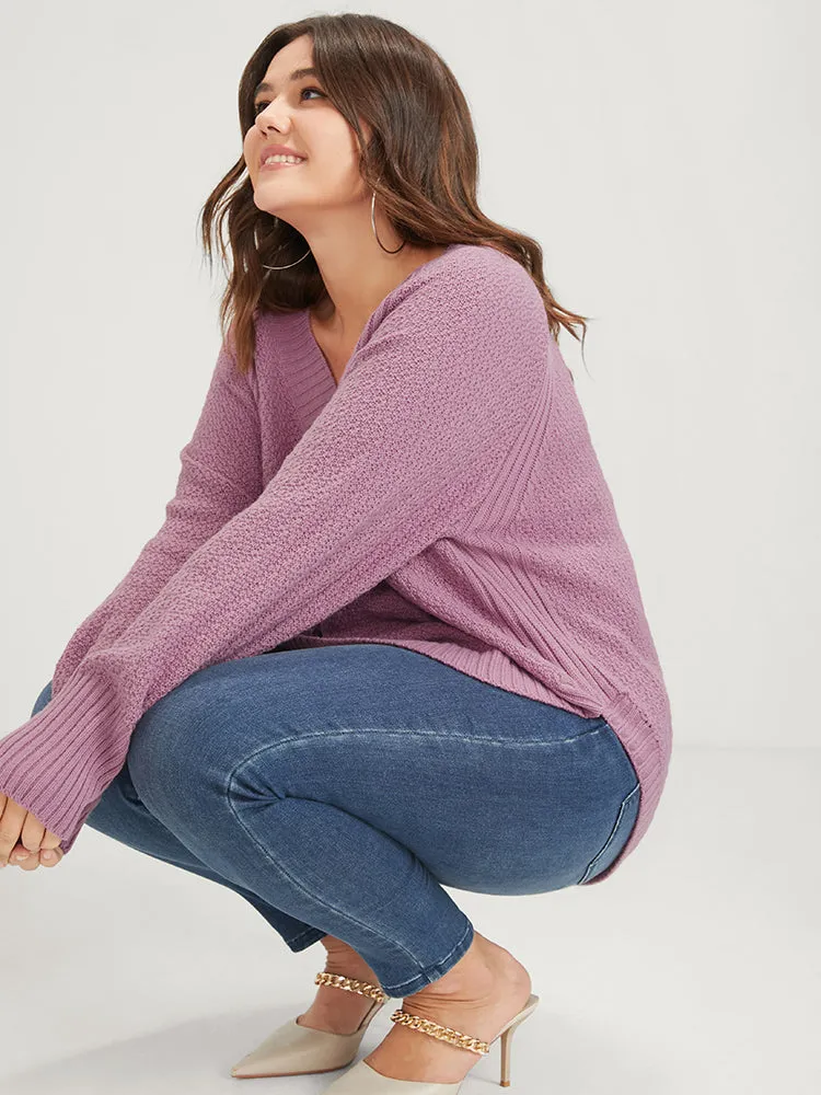 Plain Solid Split Arc Hem V Neck Sweater sold by Bloomchic product image thumbnail 4