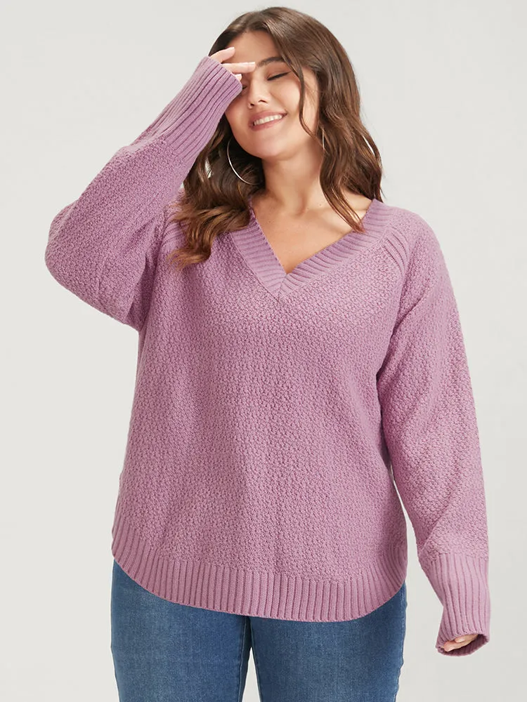 Plain Solid Split Arc Hem V Neck Sweater sold by Bloomchic product image thumbnail 2