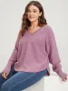 Plain Solid Split Arc Hem V Neck Sweater sold by Bloomchic