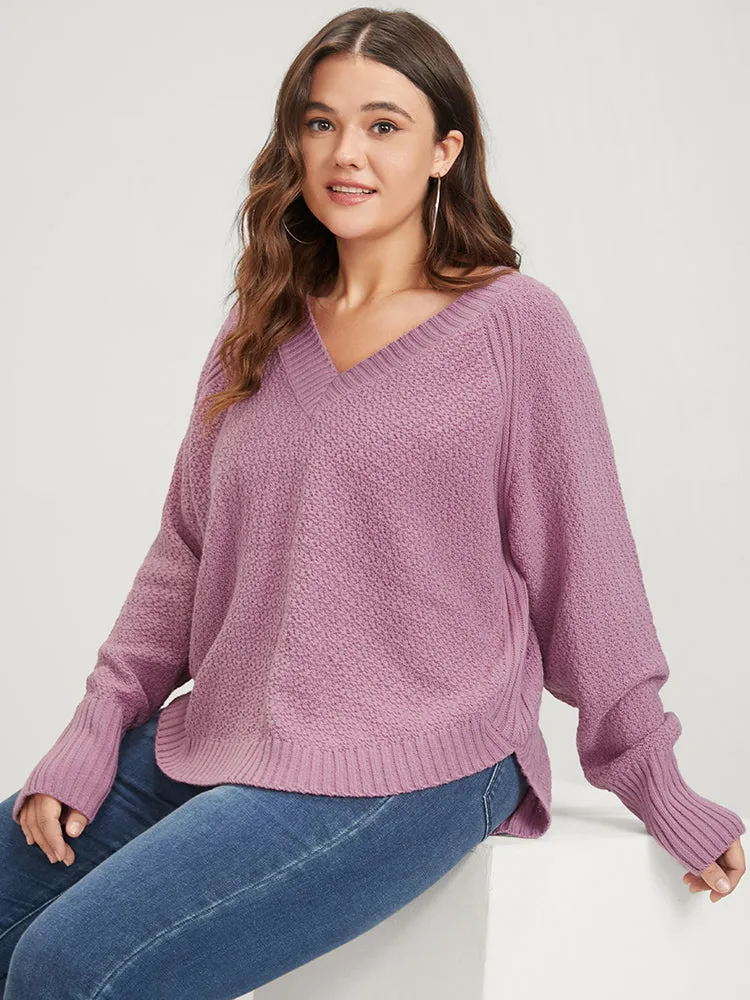 Plain Solid Split Arc Hem V Neck Sweater sold by Bloomchic product image thumbnail 5