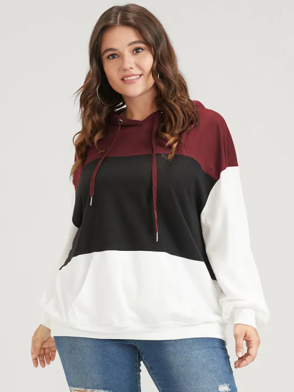 Colorblock Contrast Drawstring Pocket Hooded Drop Shoulder Sweatshirt sold by Bloomchic