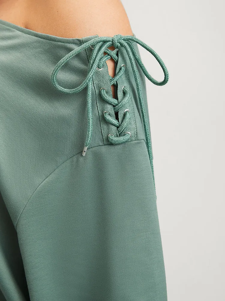 Plain Lace Up Asymmetrical One Shoulder Sweatshirt sold by Bloomchic product image thumbnail 5