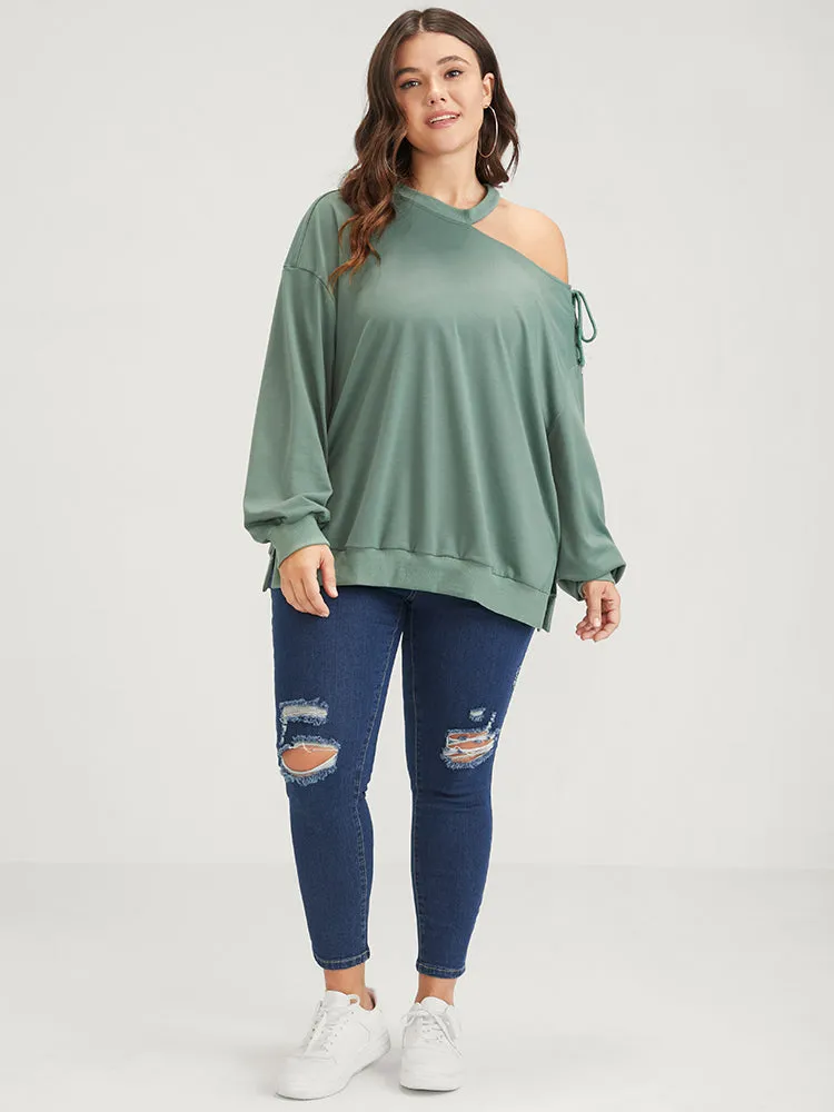 Plain Lace Up Asymmetrical One Shoulder Sweatshirt sold by Bloomchic product image thumbnail 2