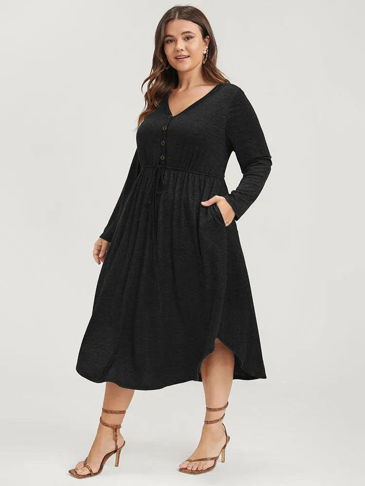 Solid Pocket Button Asymmetrical Hem Ties Midi Dress sold by Bloomchic product image thumbnail 4