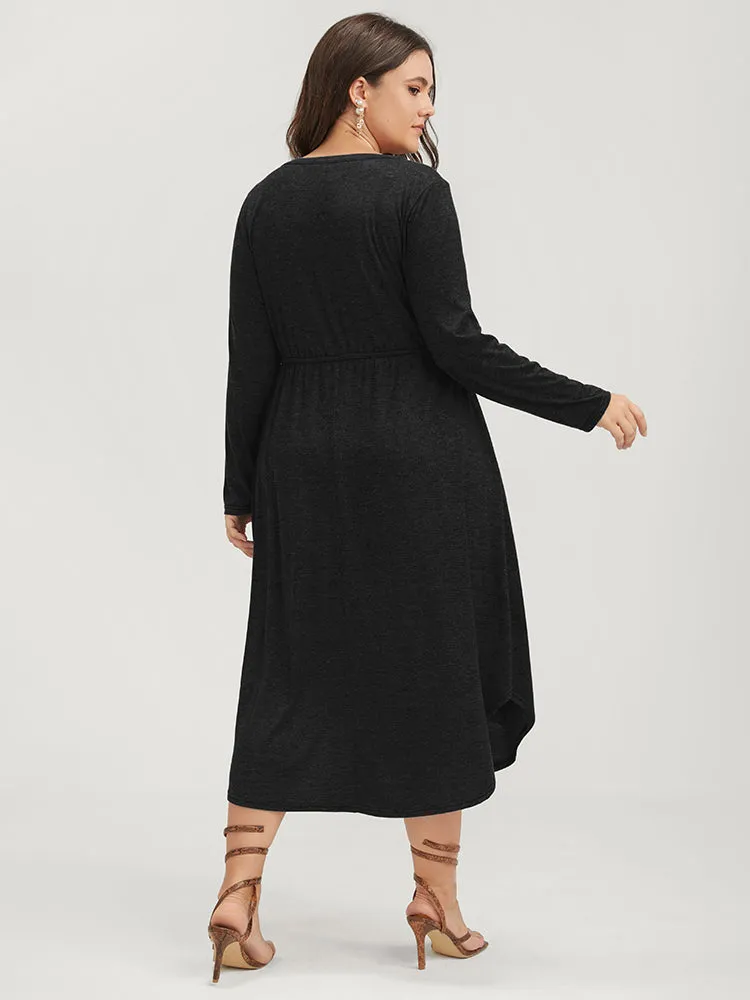 Solid Pocket Button Asymmetrical Hem Ties Midi Dress sold by Bloomchic product image thumbnail 5