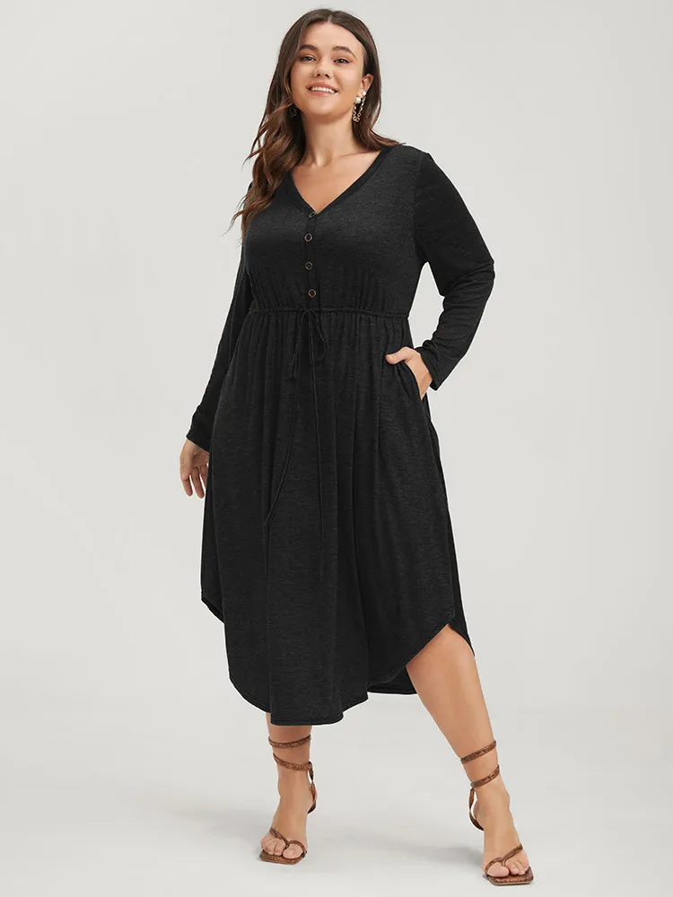 Solid Pocket Button Asymmetrical Hem Ties Midi Dress sold by Bloomchic product image thumbnail 2