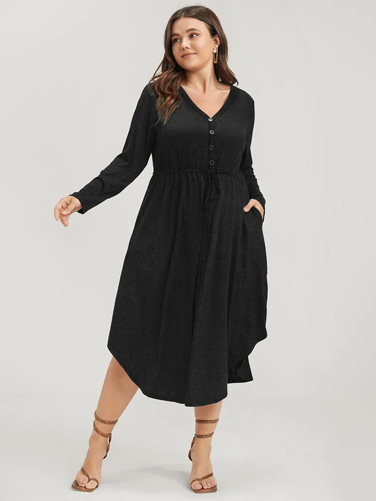 Solid Pocket Button Asymmetrical Hem Ties Midi Dress sold by Bloomchic product image thumbnail 3