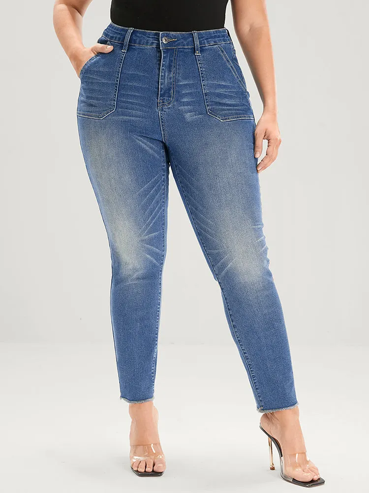 Straight Very Stretchy Mid Rise Medium Wash Jeans sold by Bloomchic