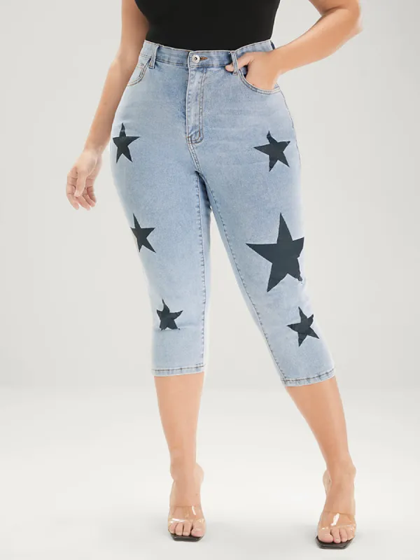 Skinny Very Stretchy Mid Rise Light Wash Cropped Jeans sold by Bloomchic