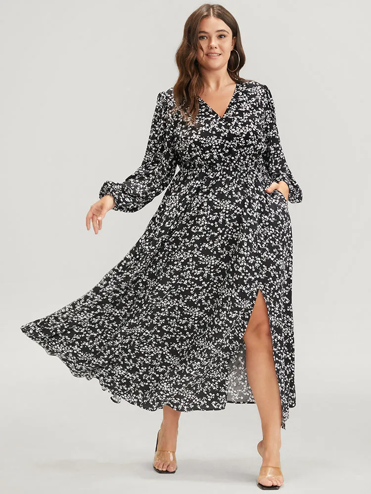 Ditsy Floral Lantern Sleeve Pocket Split Maxi Dress sold by Bloomchic