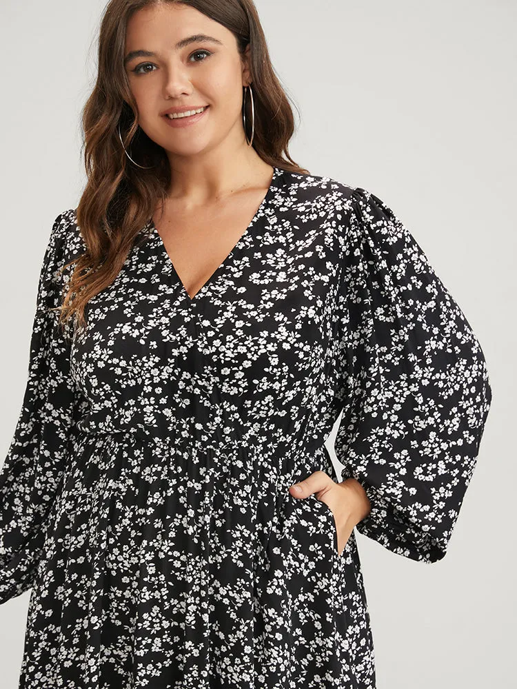 Ditsy Floral Lantern Sleeve Pocket Split Maxi Dress sold by Bloomchic product image thumbnail 5