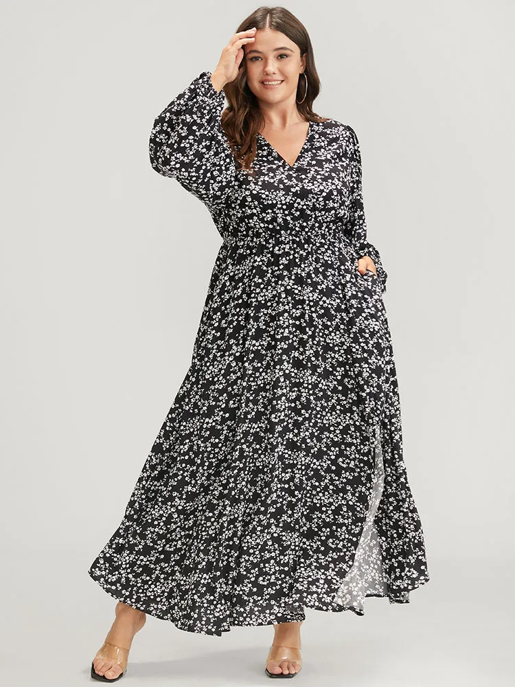 Ditsy Floral Lantern Sleeve Pocket Split Maxi Dress sold by Bloomchic product image thumbnail 2