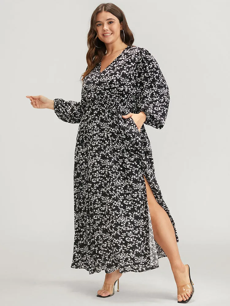 Ditsy Floral Lantern Sleeve Pocket Split Maxi Dress sold by Bloomchic product image thumbnail 3