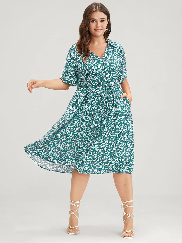 Floral Knotted Pocket Shirred Midi Dress sold by Bloomchic product image thumbnail 2