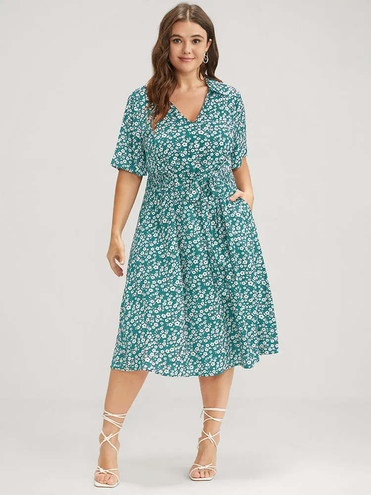 Floral Knotted Pocket Shirred Midi Dress sold by Bloomchic product image thumbnail 3