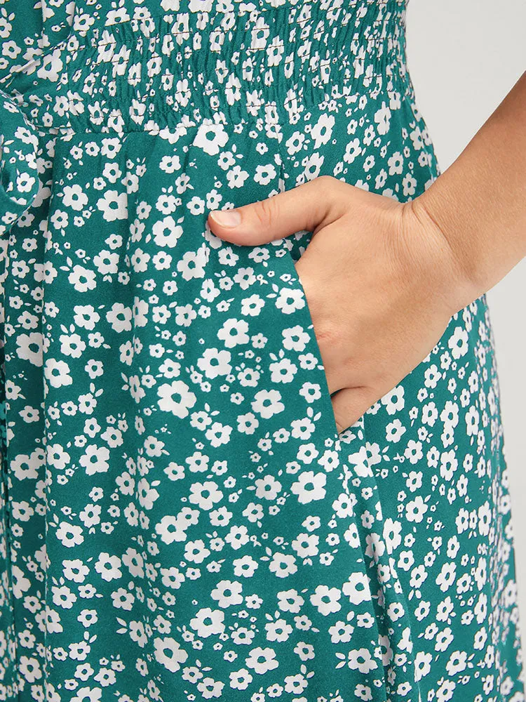 Floral Knotted Pocket Shirred Midi Dress sold by Bloomchic product image thumbnail 5