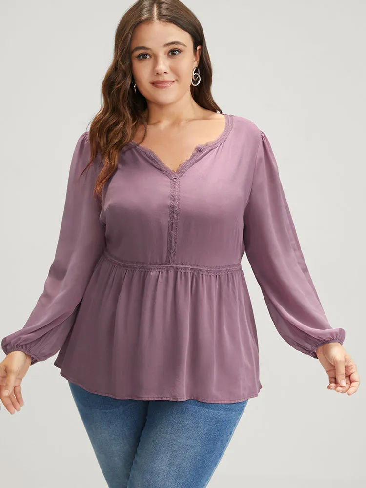 Solid Crochet Lace Lantern Sleeve Flutter Blouse sold by Bloomchic product image thumbnail 3