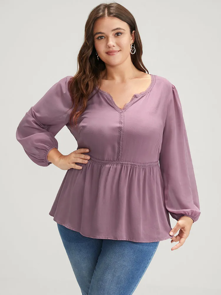 Solid Crochet Lace Lantern Sleeve Flutter Blouse sold by Bloomchic product image thumbnail 4