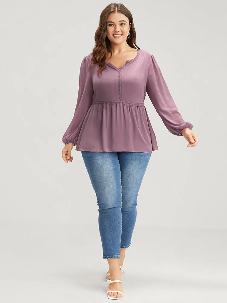 Solid Crochet Lace Lantern Sleeve Flutter Blouse sold by Bloomchic